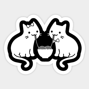 Cute Cat Eating Ramen With Girlfriend Sticker